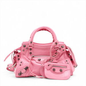 Balenciaga Neo Cagoule Leather Handbag Pink Mirror